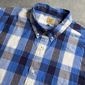 True Craft Men's Size XXL Short Sleeve Button Down Blue Plaid Cotton Blend Shirt